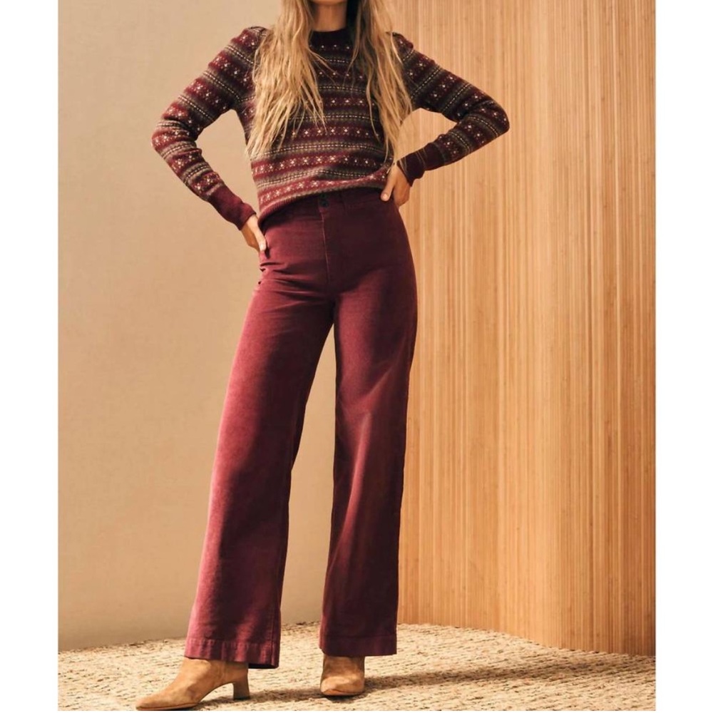 NWT Faherty Stretch Cord Wide-Leg Pants in Maroon Banner